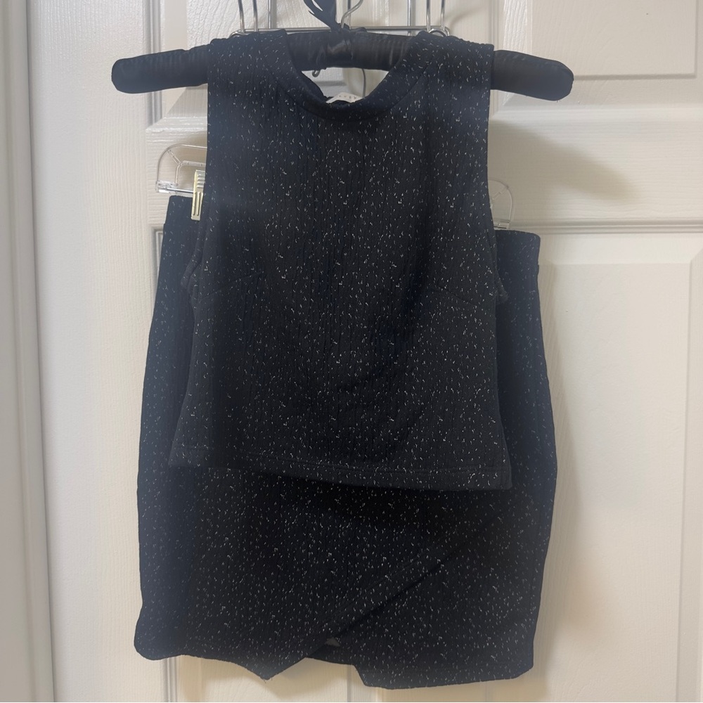 Lush Black and White Speckled Skirt Set